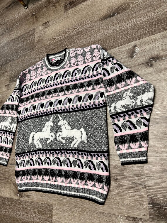 Vintage Ladies Unicorn Sweater 1980s Pastel Unico… - image 3