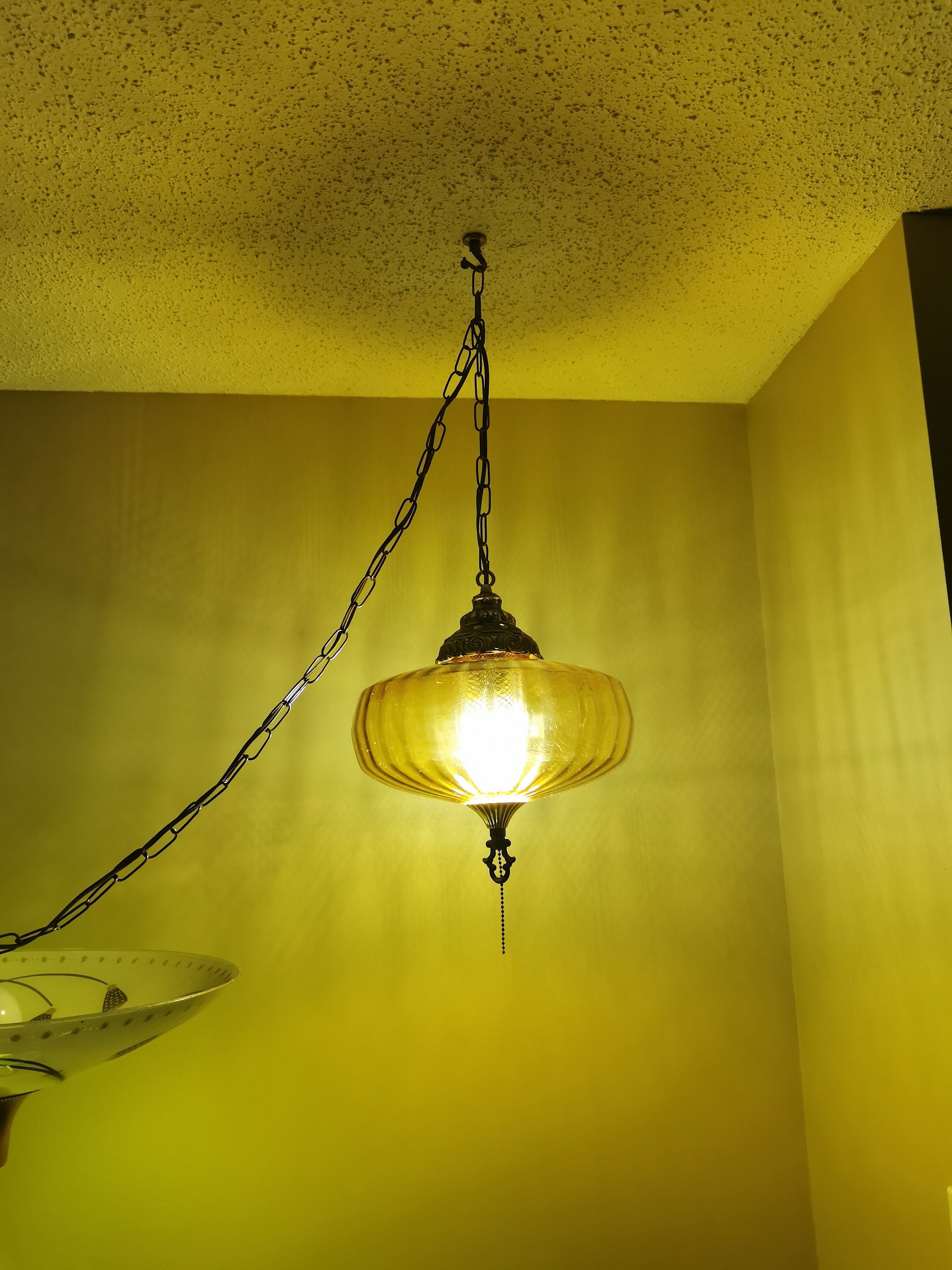 Mid Century Amber Swag Lamp Optic Glass Amber Swag Mid Century