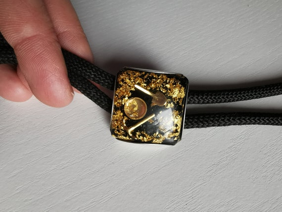 Vintage Miners Bolo Tie Lucite and Gold Flake Gol… - image 6