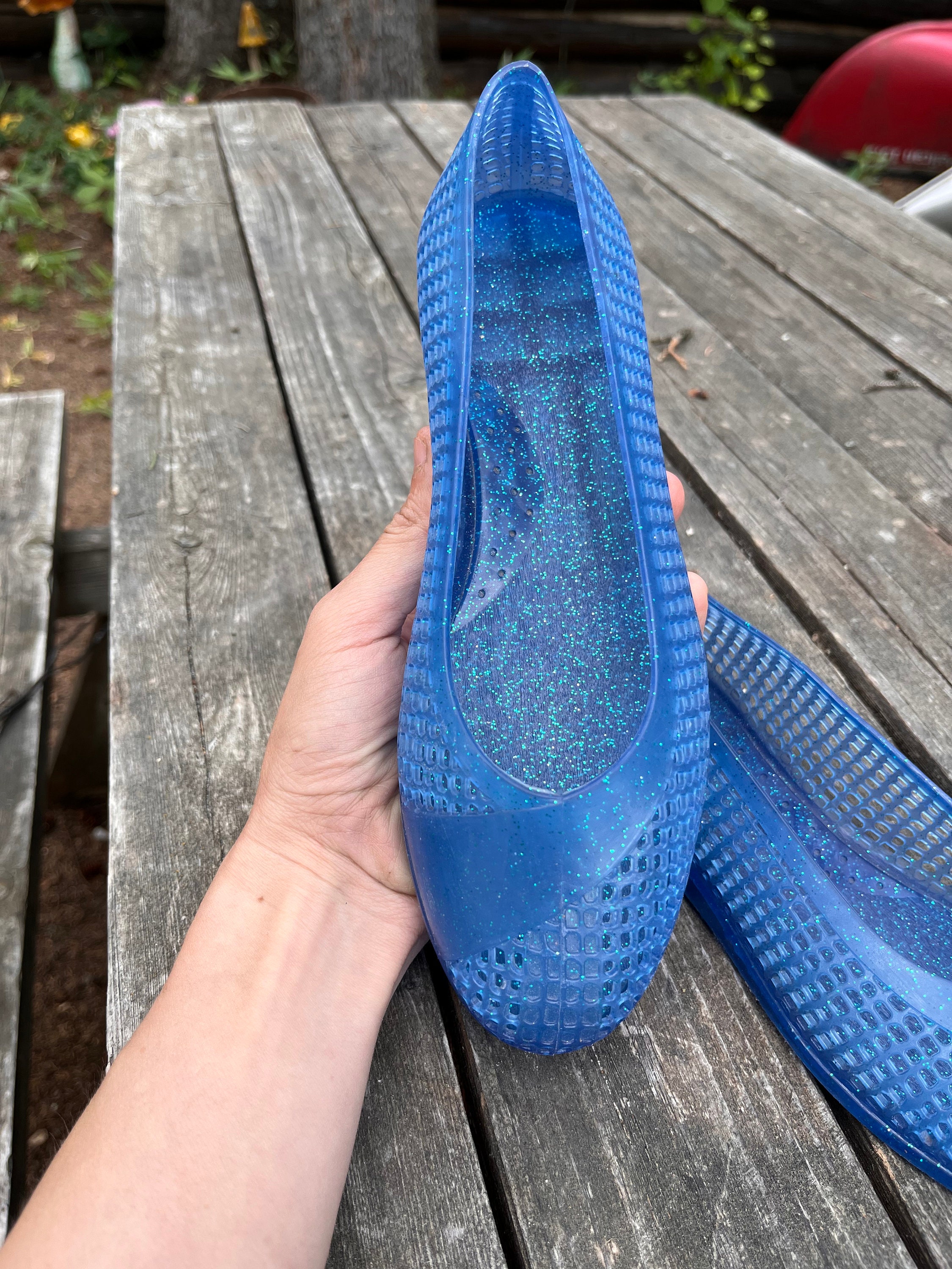 Ladies Jelly Shoes Blue Glitter Germany QUALITY 1980s True Vintage