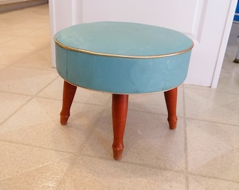 Mid Century Ottoman Foot stool aqua blue 1950's Ottoman Foot Stool