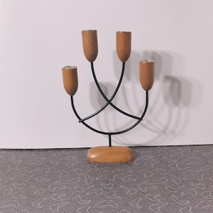 MCM Teak Danish Modern Candle Holder Candleabra