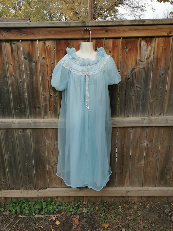 Vintage Peignoir Set Aqua Lingerie Nightgown Super Soft Mad Men