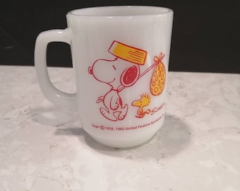 Vintage Fire King Snoopy Pedal Power Milk Glass Mug - Etsy