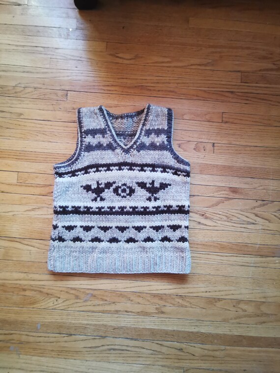 Vintage Cowichan Sweater Vest Thunderbird 1970's R