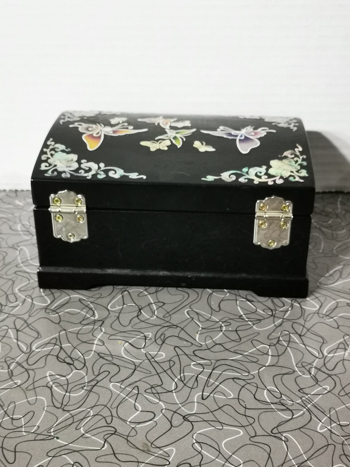 Vintage Black Lacquer Jewelry Box 1950s Butterflies Mother of Etsy Canada
