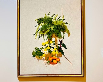 Erstaunliche Pflanzen Crewel Blumen Boston Fern 3D Iconic Crewel True Vintage professionell gerahmt !!