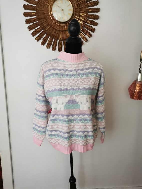 Vintage Pastel Glitter Sweater Adele Knitwear 198… - image 9