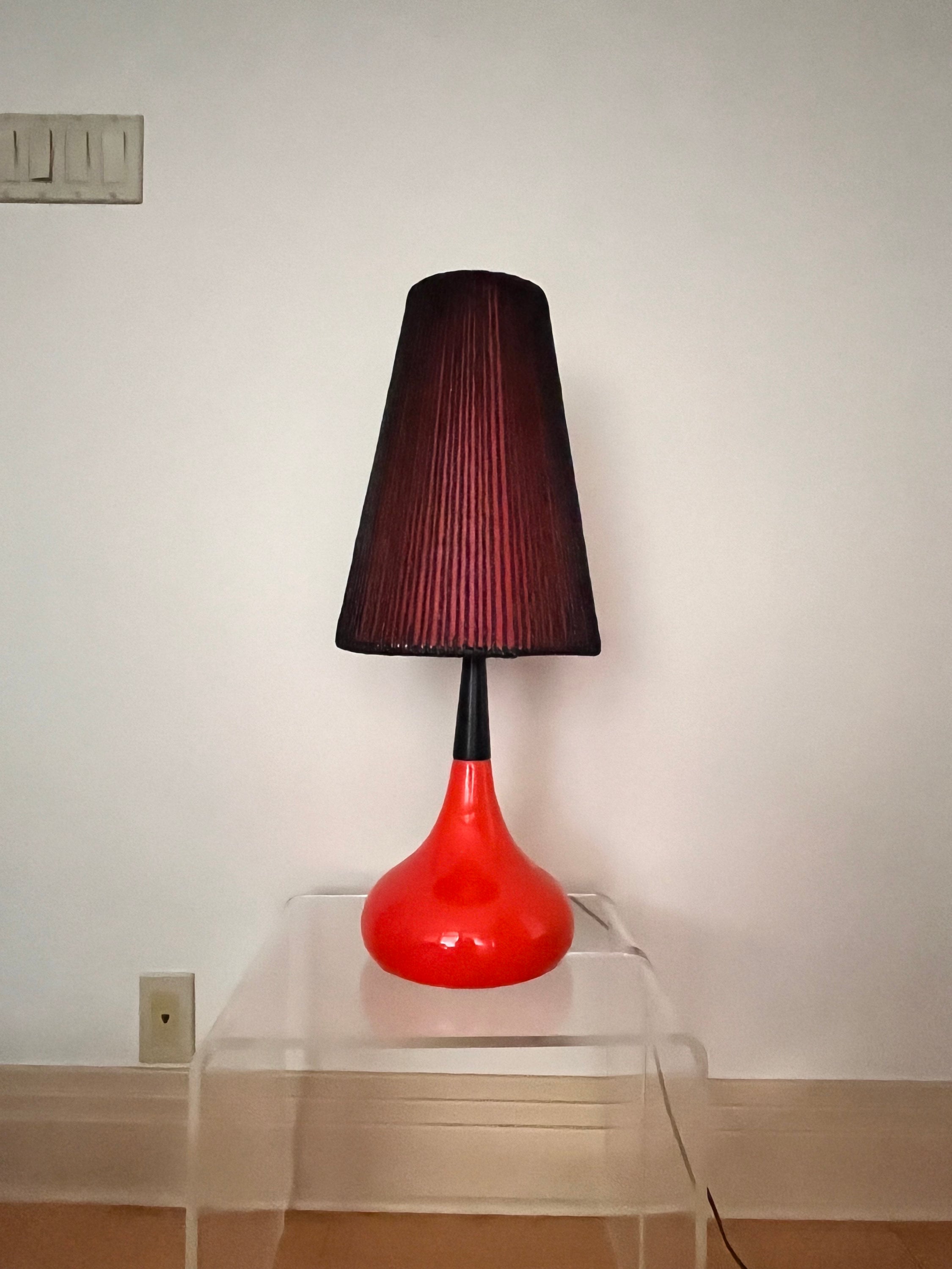 MAURICE CHALVIGNAC Mid Century Modern Lamp 1960s Original Red