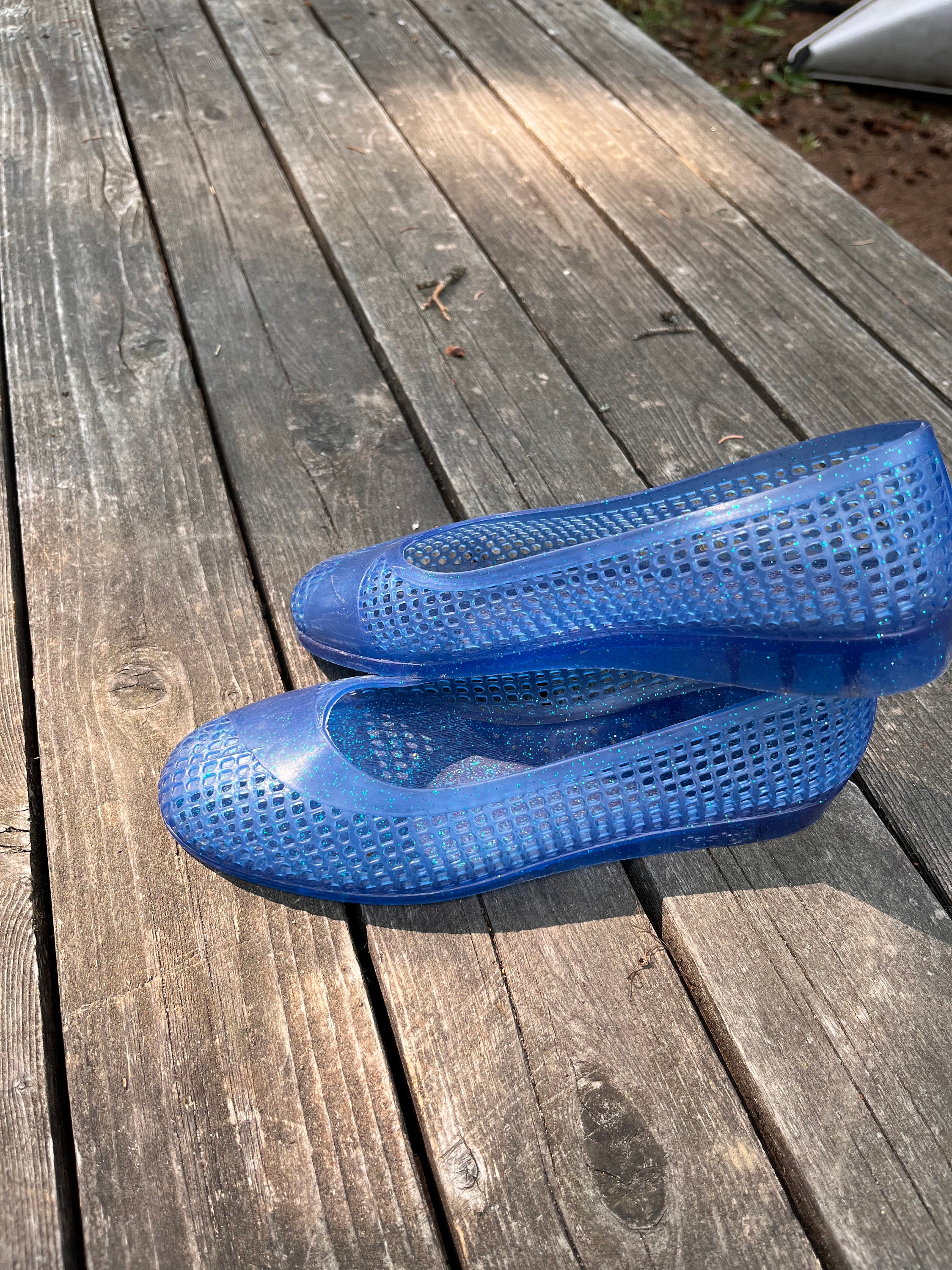 Ladies Jelly Shoes Blue Glitter Germany QUALITY 1980s True Vintage