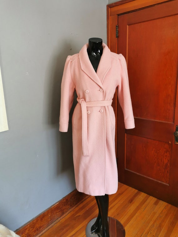 Vintage Pink Wool Coat Double Breasted Puff Sleeve