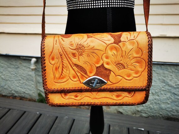 Vintage Large Tooled Leather Purse Large Boho Retr