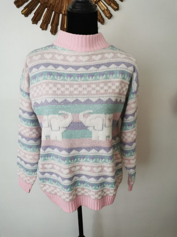 Vintage Pastel Glitter Sweater Adele Knitwear 198… - image 8