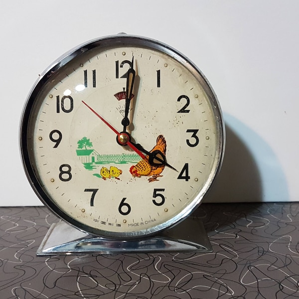 Vintage Animated Alarm Clock Chickens Pecking