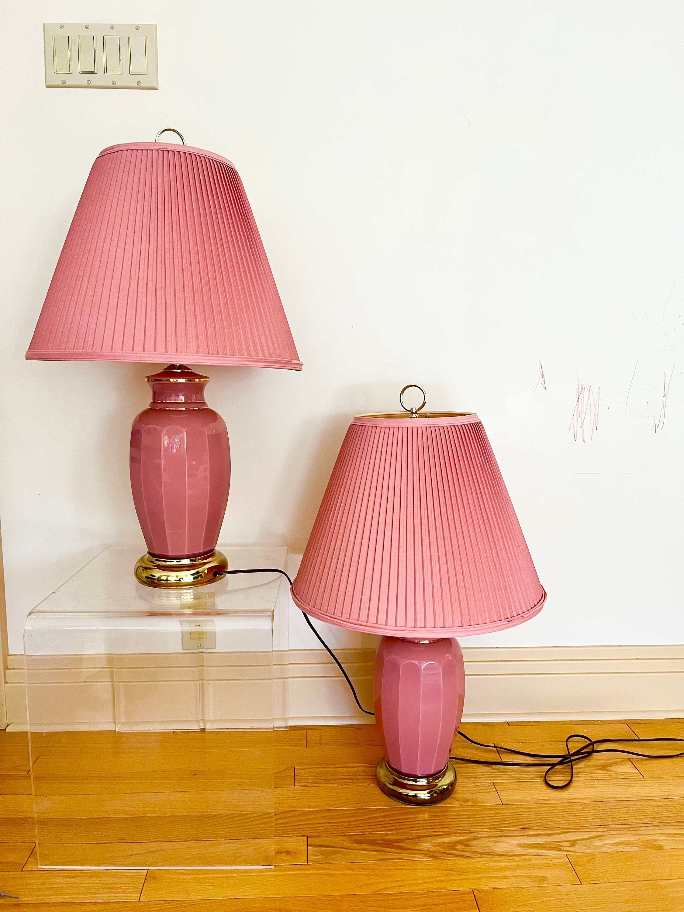 Art Deco Revival Lamps Dusty Pink Lamp Pair 1980s