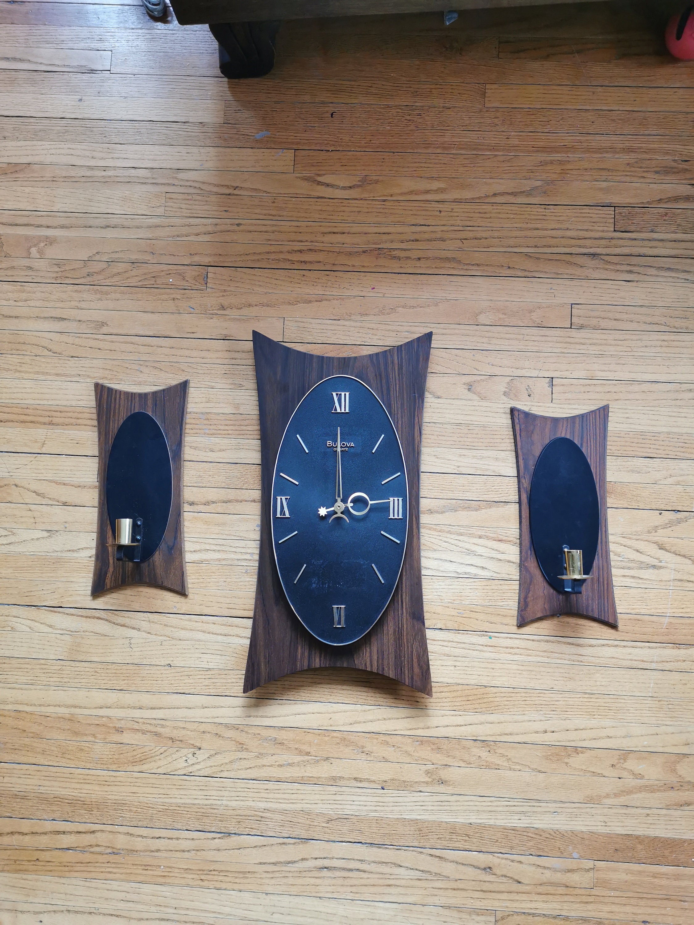 Mid Century Modern Bulova Wall Clock & Sconces Westclox Nocord