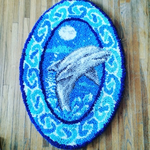 Vintage Dolphin Latch Hook Rug Large