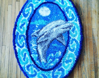 Vintage Dolphin Latch Hook Rug Large