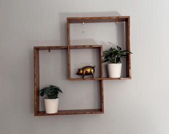 Scaffale a cubi vintage in legno stile MCM (Mid Century) con cubi componibili.