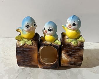 Vintage Norcrest Bluebird Toothpick Holder And Shaker Set