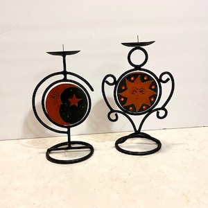 Vintage Celestial iron Sun Candle Holders Candlestick Holders Sun