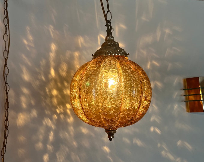 Mid Century Amber Swag Lamp Glass Amber Swag Mid Century Vintage Etsy