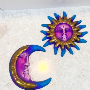 Vintage Celestial Sun and Moon Wall Hangings Fun Colors 90s