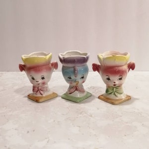 Adorable Chick Puppy Egg Cups 1950s Chicken Duck Egg Cup  Vintage Kitsch Egg Cups Kitchenalia