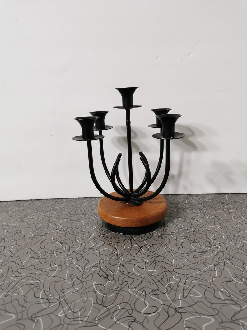 MCM Teak Danish Modern Candle Holder Candleabra