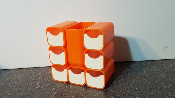 Mid Century Modern Desk Organizer Bright Orange Vintage Image 0