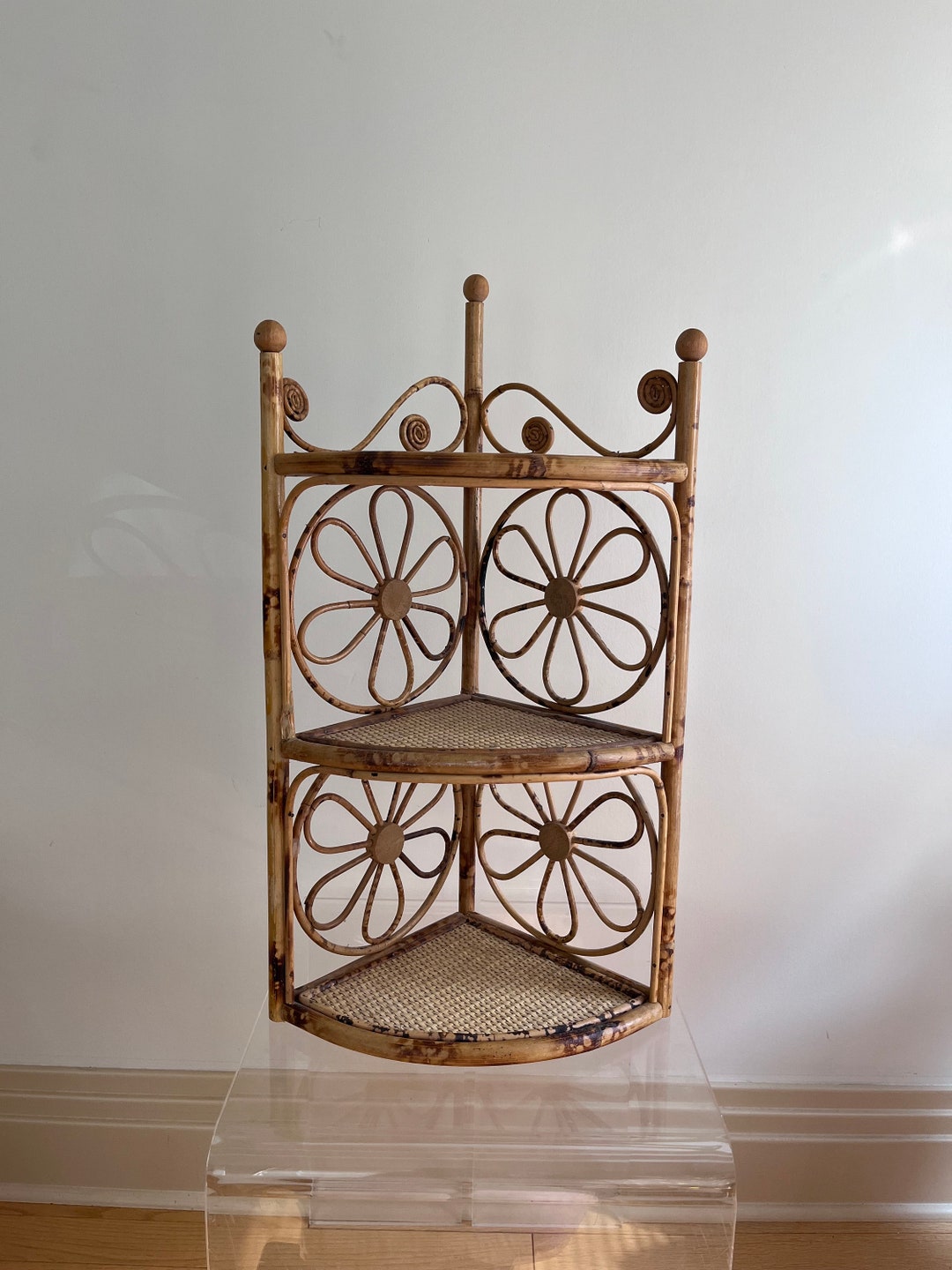 Vintage Wicker Corner Shelf Wall Shelf Etsy