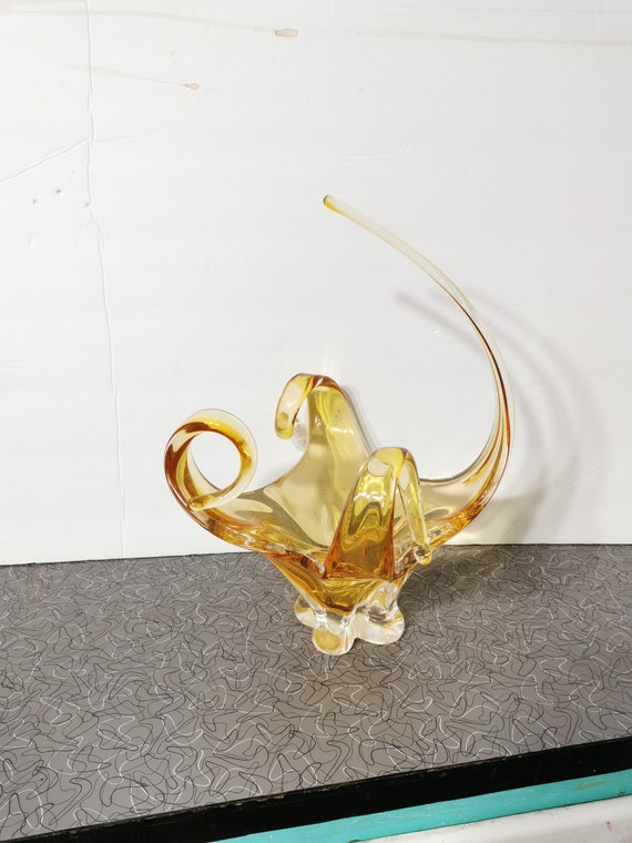Chalet Amber Glass Bowl Signed (DEB) Chalet Amber Glass Bowl Signed (DEB)
