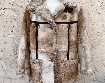 Abrigo unisex vintage de piel de oveja para hombre y mujer, abrigo vintage de piel de oveja de los años 70.