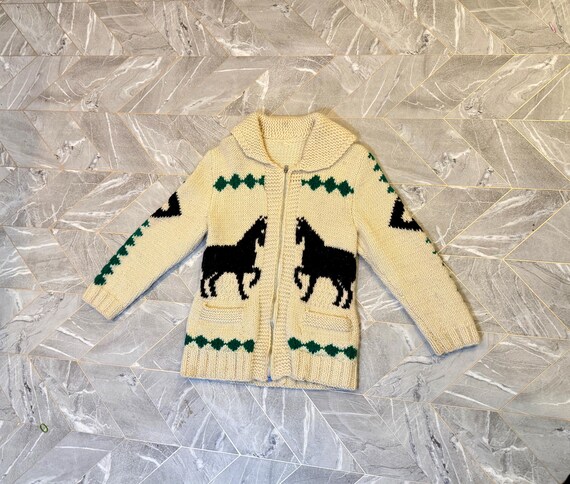 Vintage Mary Maxim Cowichan Sweater With Horses Mary Maxim Cowichan Horses