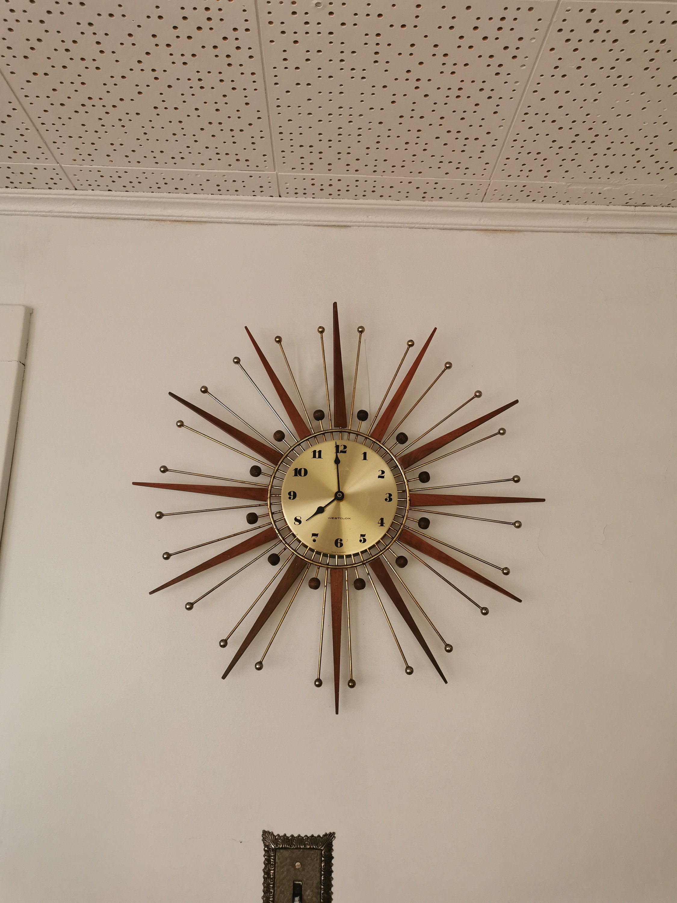 Vintage Mid Century Modern Sunburst Starburst Clock Westclox