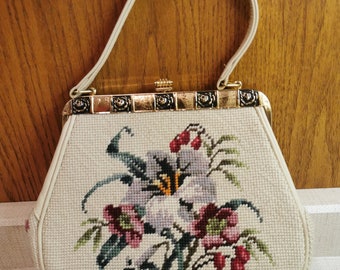 Vintage Needlepoint Bag, Purse, Clutch, Bag, Makeup Case, Zipper Bag,  Vintage Fabric, Recycled, Upcycled, Made in Greece 