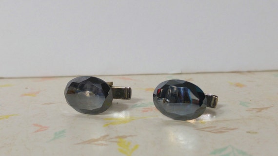 Vintage Cufflinks Black Alaskan Silvertone - image 1