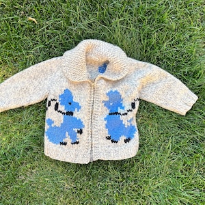 Vintage Wool Cowichan Sweater Childs Poodle Thick Wool Cowichan Very Warm Camping Sweater  Unisex Kids Sweater