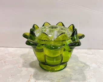 Vintage Viking Glass Artichoke Flower Vase with frog in Green Very cute Mint
