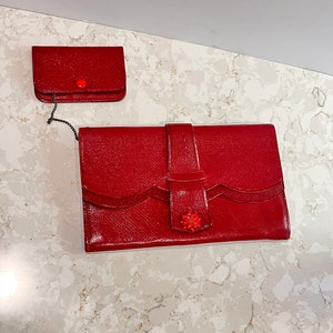 Portefeuille en cuir rouge début des années 1900 fin des années 1800 Pochette Pointsetta en bakélite Angleterre