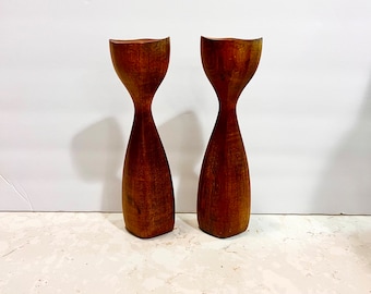 HOLD Vintage Mid Century Modern Teak Candle Holder Set By Baribocraft Danish Style