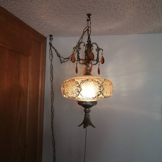 Mid Century Amber Swag Lamp Glass Amber Swag Mid Century Hollywood