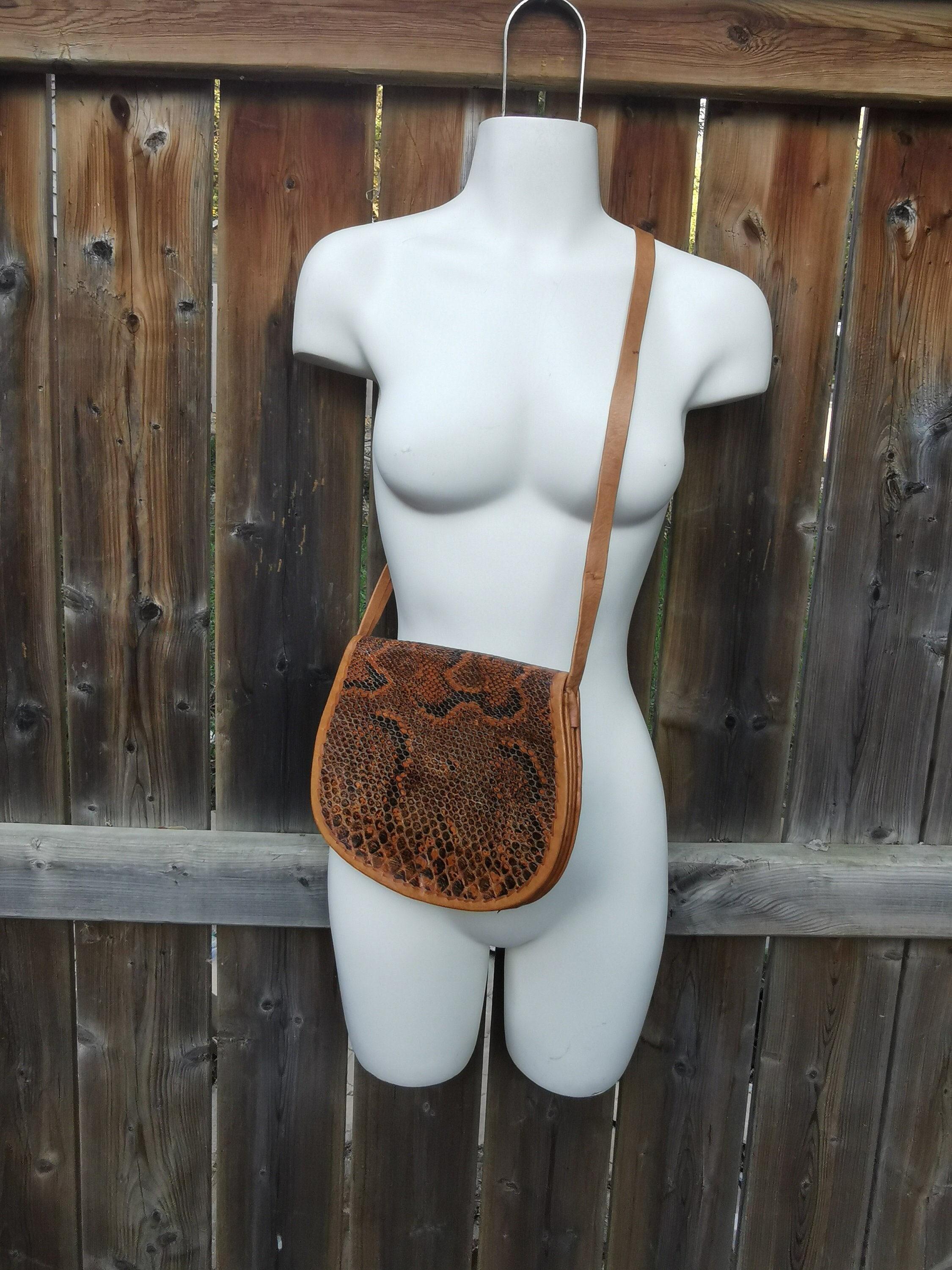 ASHWOOD Patent Leather Snake Small Cross Body Bag Nude S Brown: AW0020