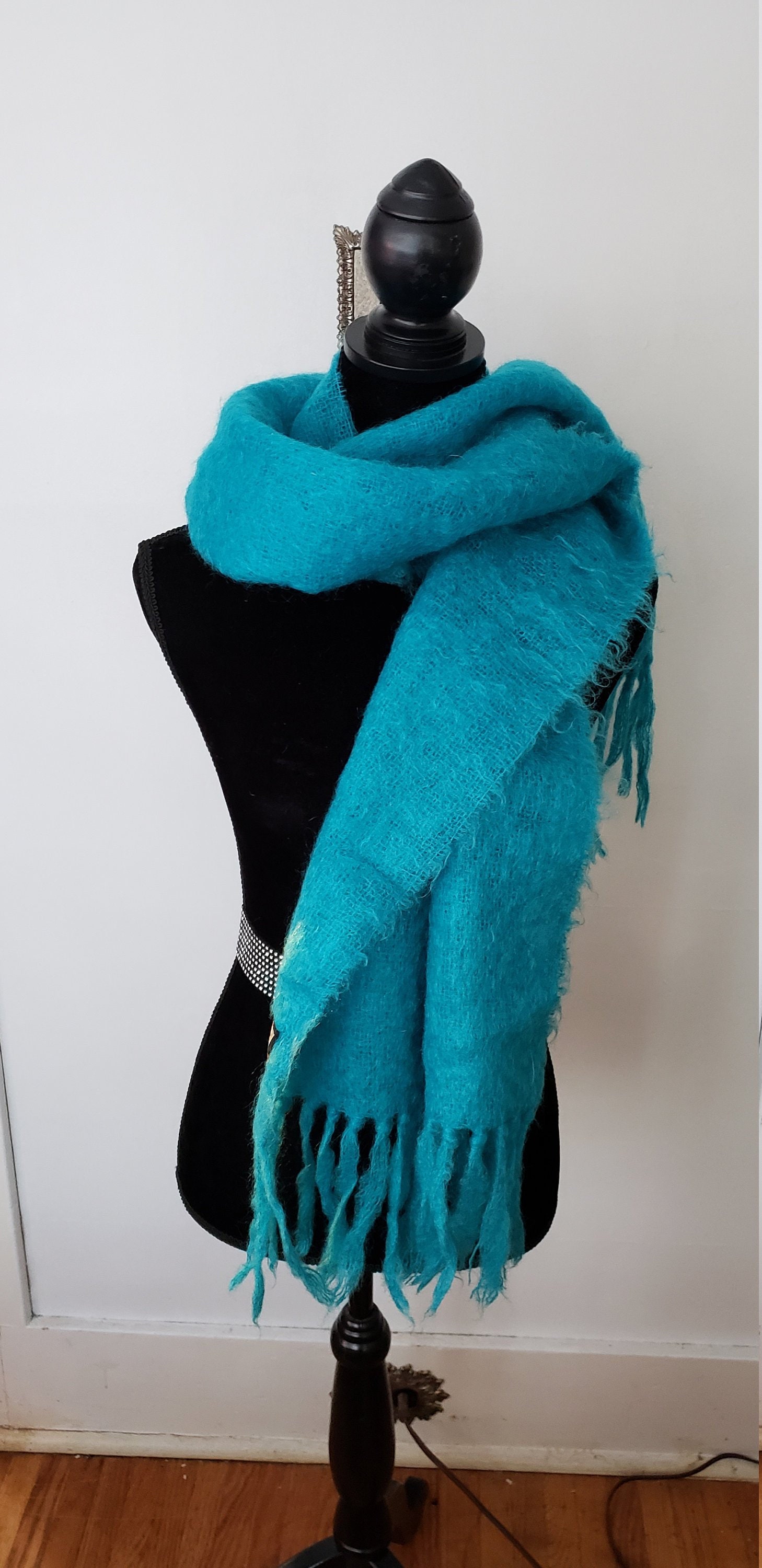 Teal Mohair ladies scarf made in England Teal Mohair ladies scarf made in England