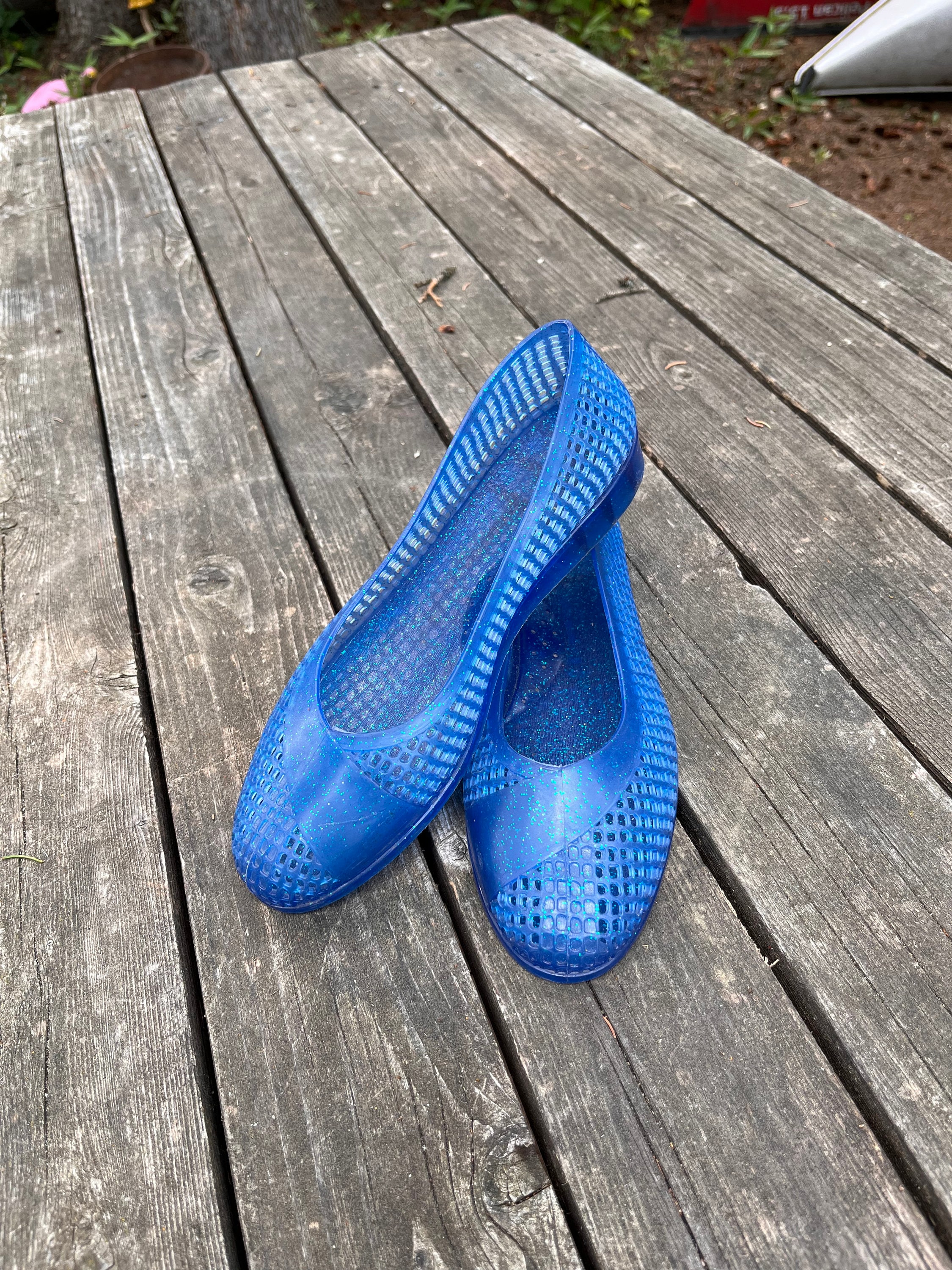 Vintage 80s Plastic Jelly Womens Shoes Flats size 3