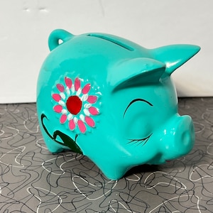 Mod Piggy Bank Hand Aqua Painted Japan
