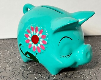 Mod Piggy Bank Hand Aqua Painted Japan