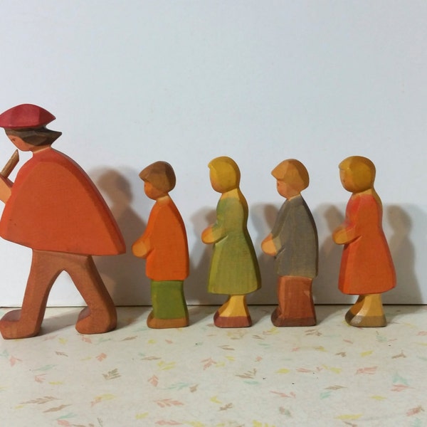 Reserved for Littleredcap  Vintage Ostheimer Pied Piper and Children Made in West Germany Mid Century Toy Wooden Figures