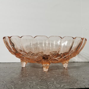 Pink Depression Oval Footed Glass Bowl Indiana Garland Pink Fruit Bowl