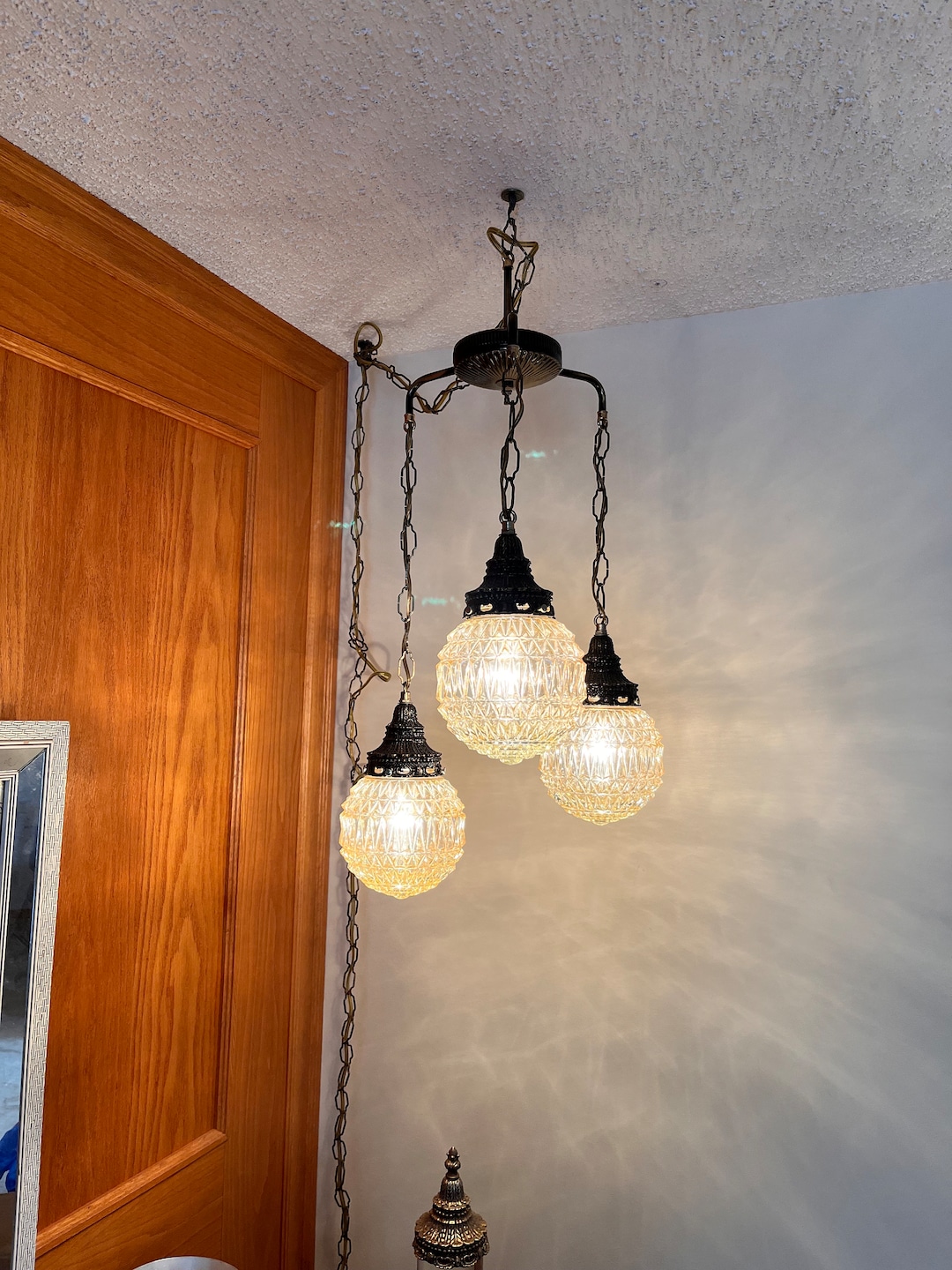 Triple Swag Lamp Hollywood Regency Mid Century Modern Swag Lamp Vintage ...